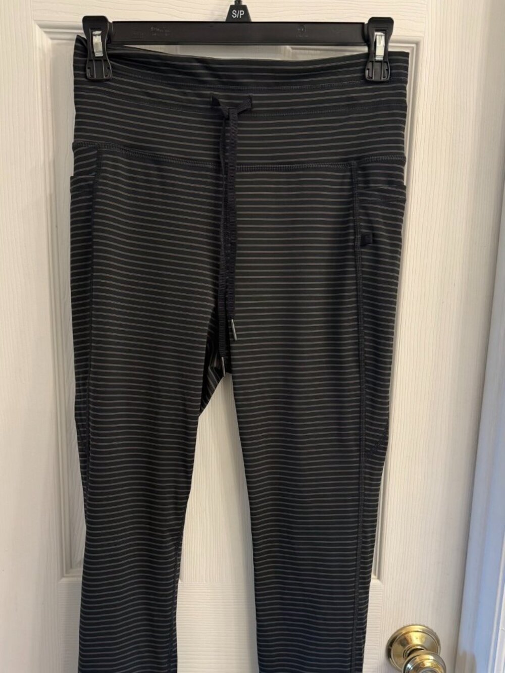 Halara High Waisted Drawstring Striped Yoga Leggings with Pockets